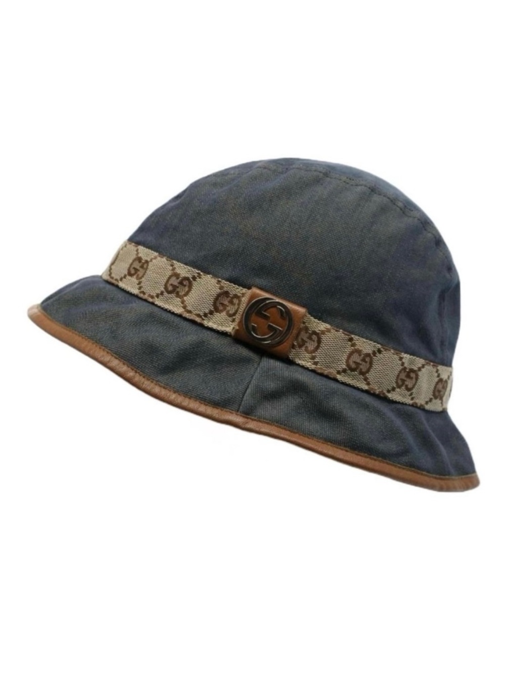 GUCCI Authentic GG‎ Canvas Unisex Designer Denim Hat M Blue Beige Luxury Casual - Picture 2 of 6